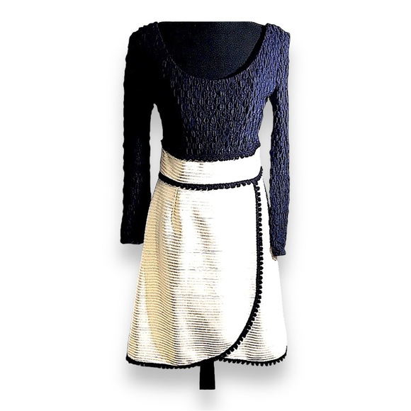 VINTAGE 70s Ivory Navy pucker top Dress PARADE OF NEW YORK label SZ 10 - Picture 6 of 12